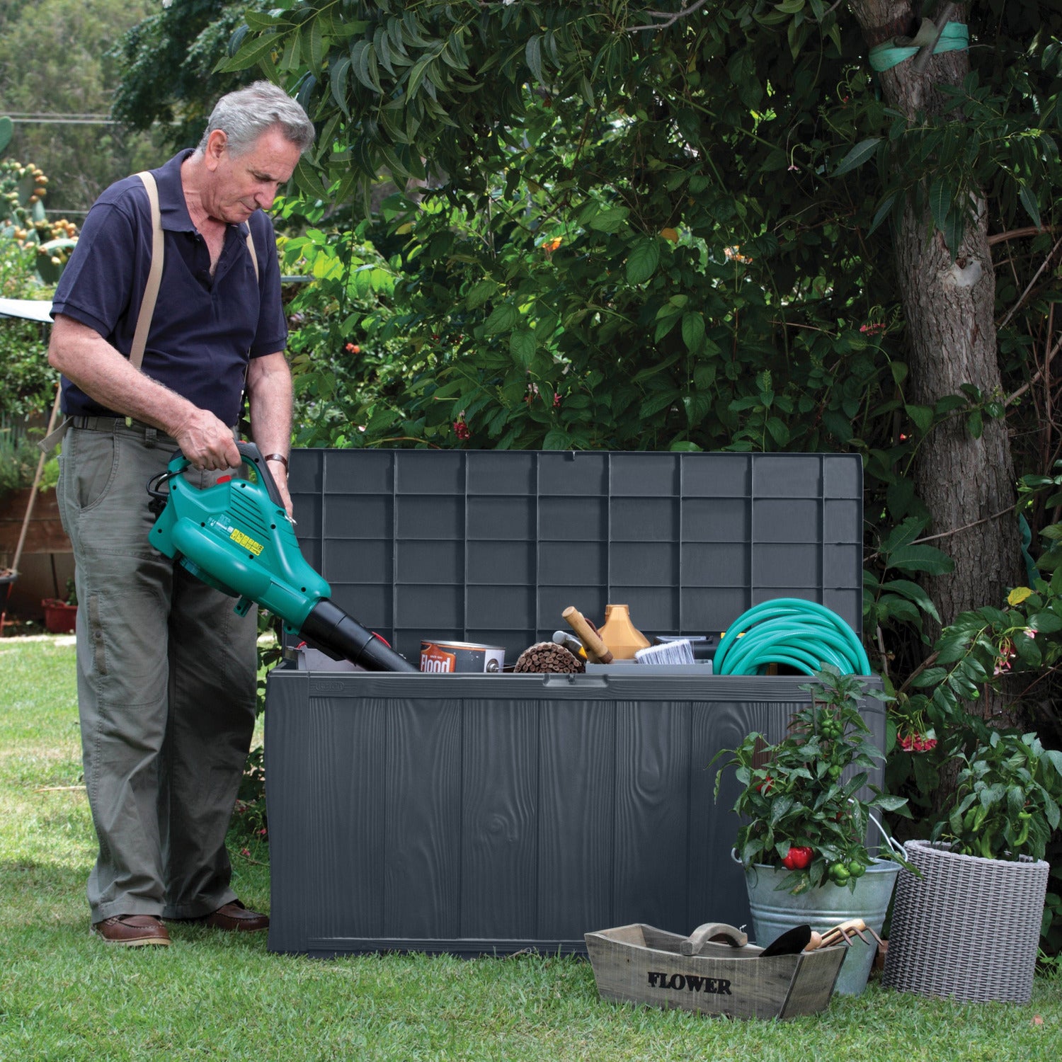 KETER - Baule da giardino grafite Sherwood - h58x117x45 cm
